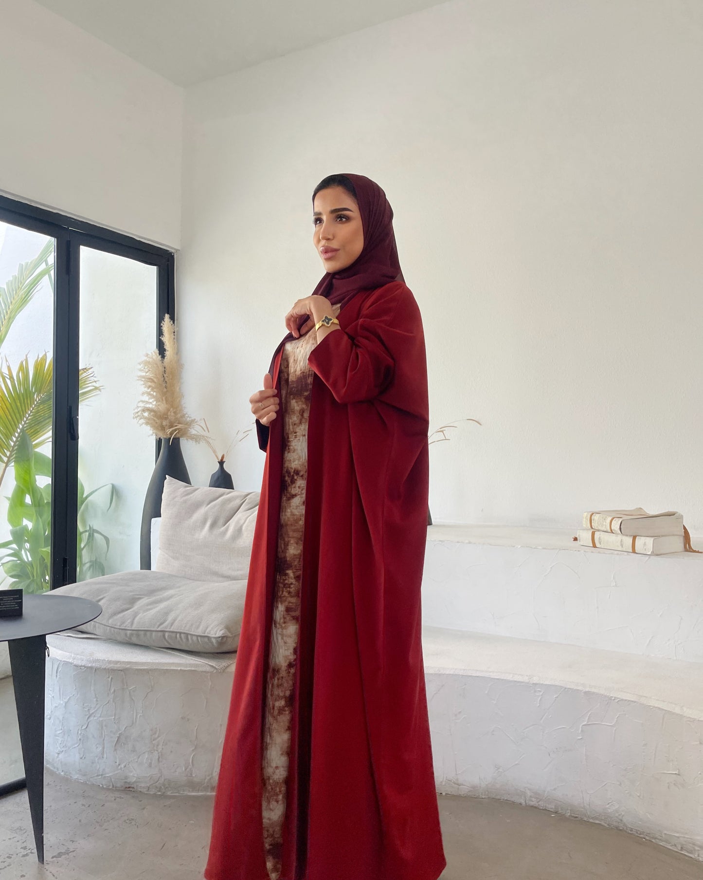 Abaya set 3pcs Venise Bordeau