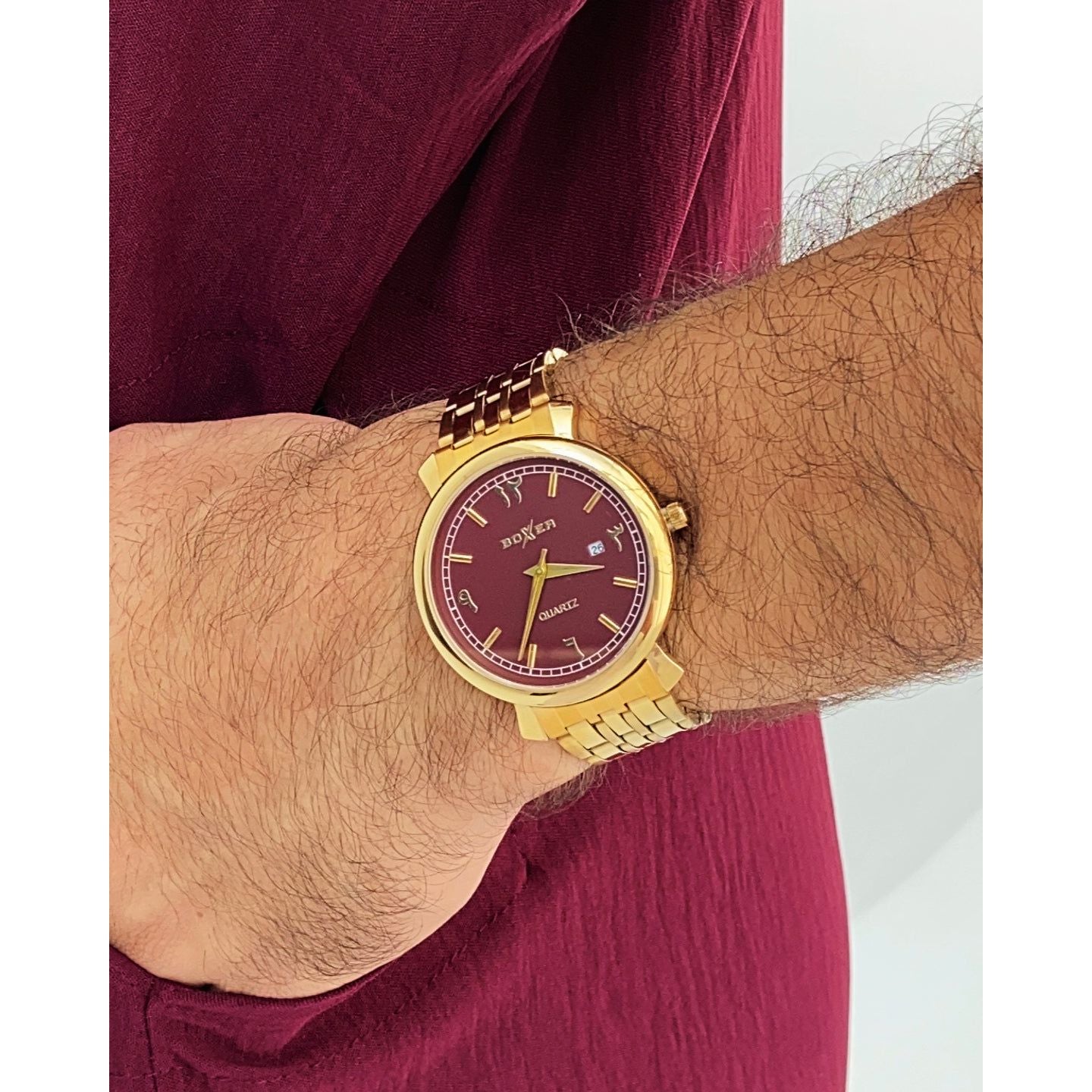 Montre homme chiffres arabes GOLD/BURGUNDY